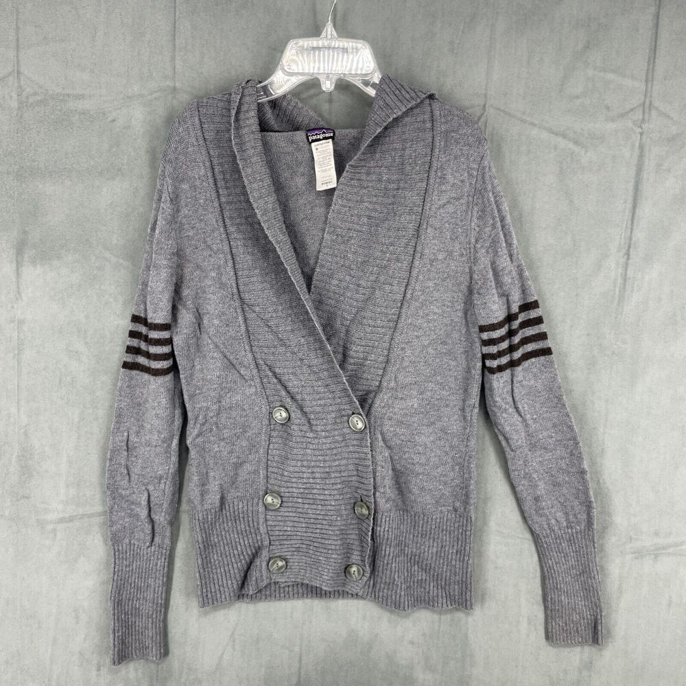 Patagonia Cardigan Sweater Womens Small Gray Lambswool Button Up Hooded Knit